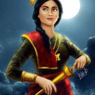 Close-up of Puteri Walinong Sari's determined expression