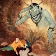 Jinn emerging from a lamp