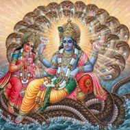 Seshnag's powerful form, depicted in vibrant shades of blue and green