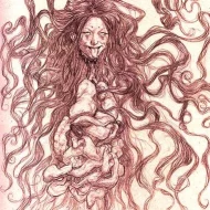 Penanggalan portrayed with sharp fangs and long hair